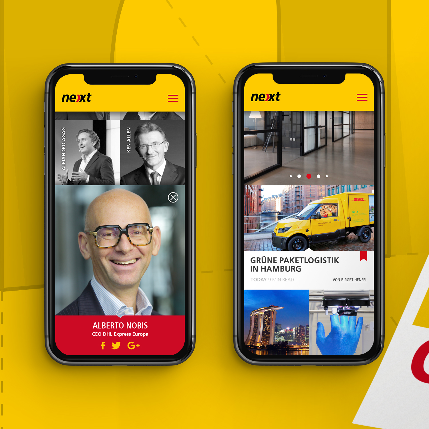 A87 Design Büro, Lüdenscheid, Werbeagentur, Grafik, Kommunikation, Corporate Design, Branding, Markendesign, Logo, UX / UI Design, Interface, Front-End, Kampagne, Plakat, Webdesign, Sauerland, Deutsche Post DHL Group, Logistik, Weltunternehmen